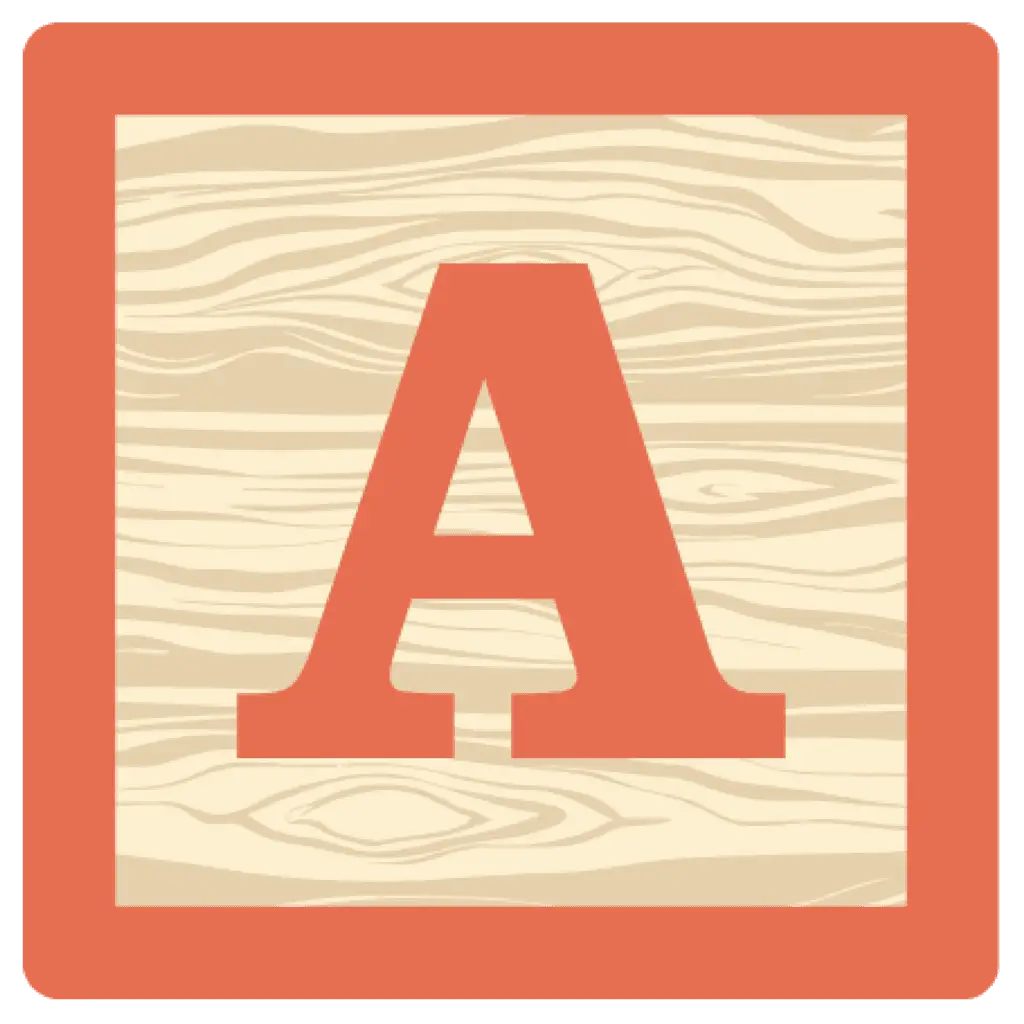 Decorative wooden alphabet block with the letter A, used as part of the ABCDs of safe sleep educational program branding.